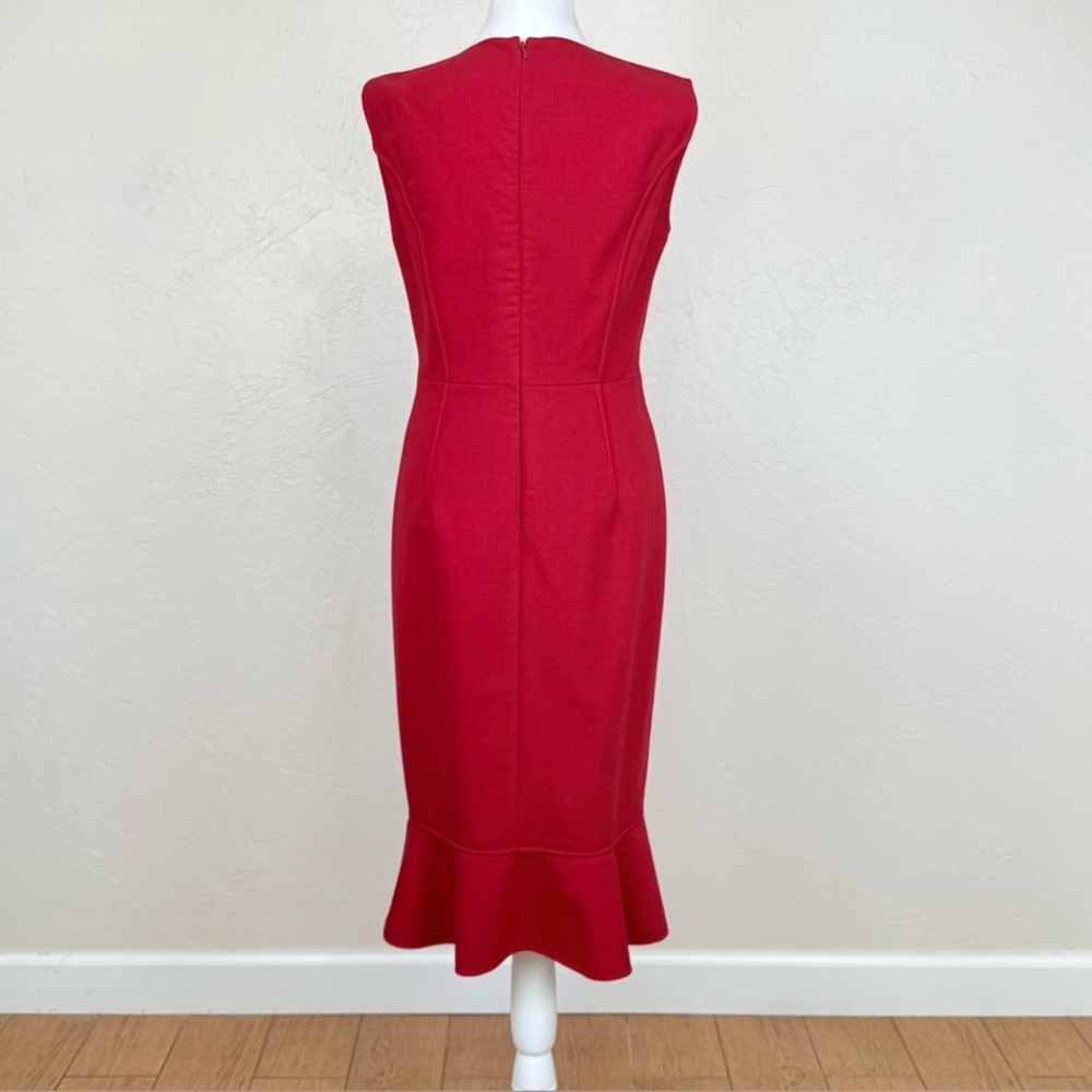 Oscar de la Renta Flared Ruffle Hem Midi Stretch Wool Claret Red Dress Size 4 - Picture 4 of 15